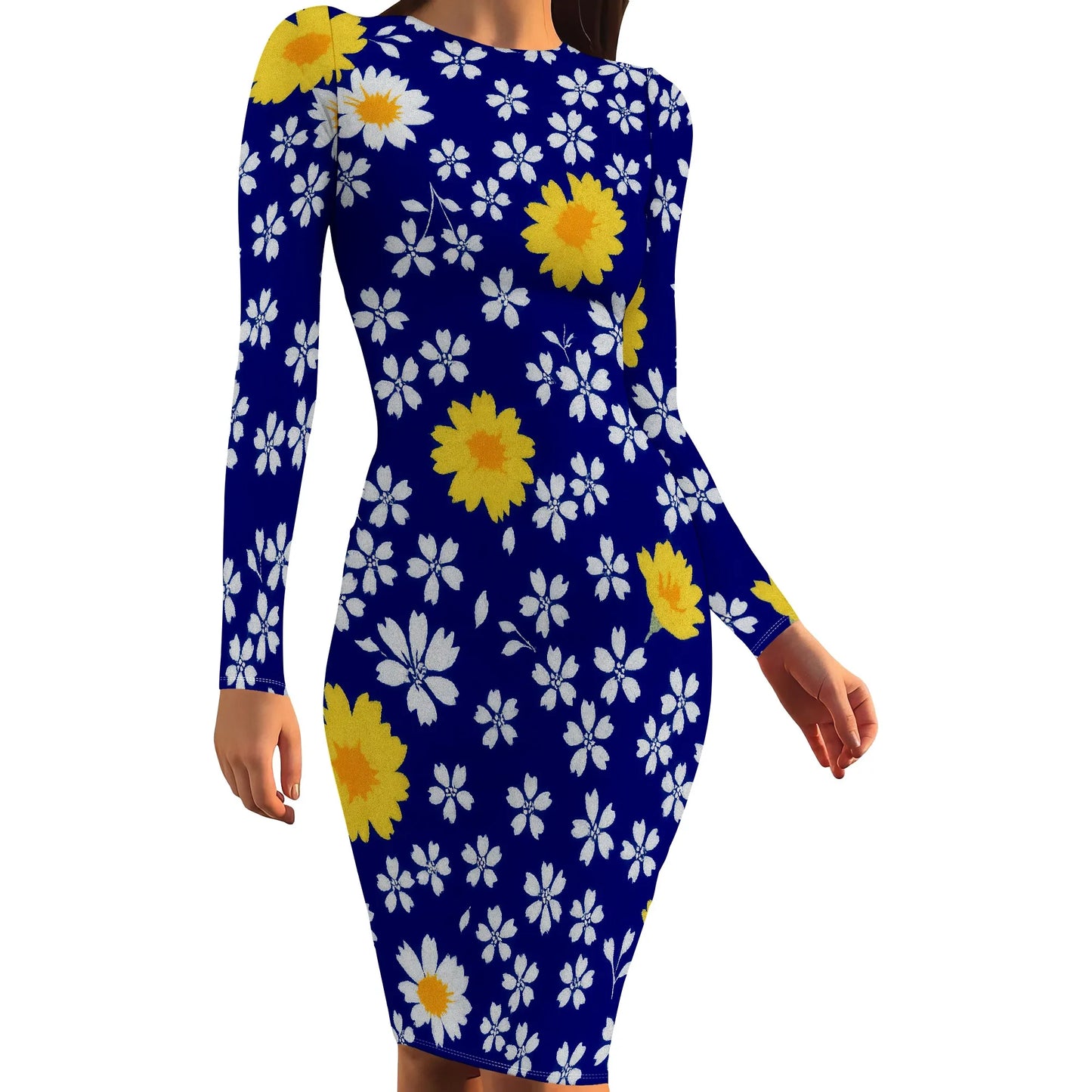 Womens Autumn Dresses Long Sleeve Basic Pencil Smocked Elastic Waist Casual A-Line Sexy Bodycon Mini Dress
