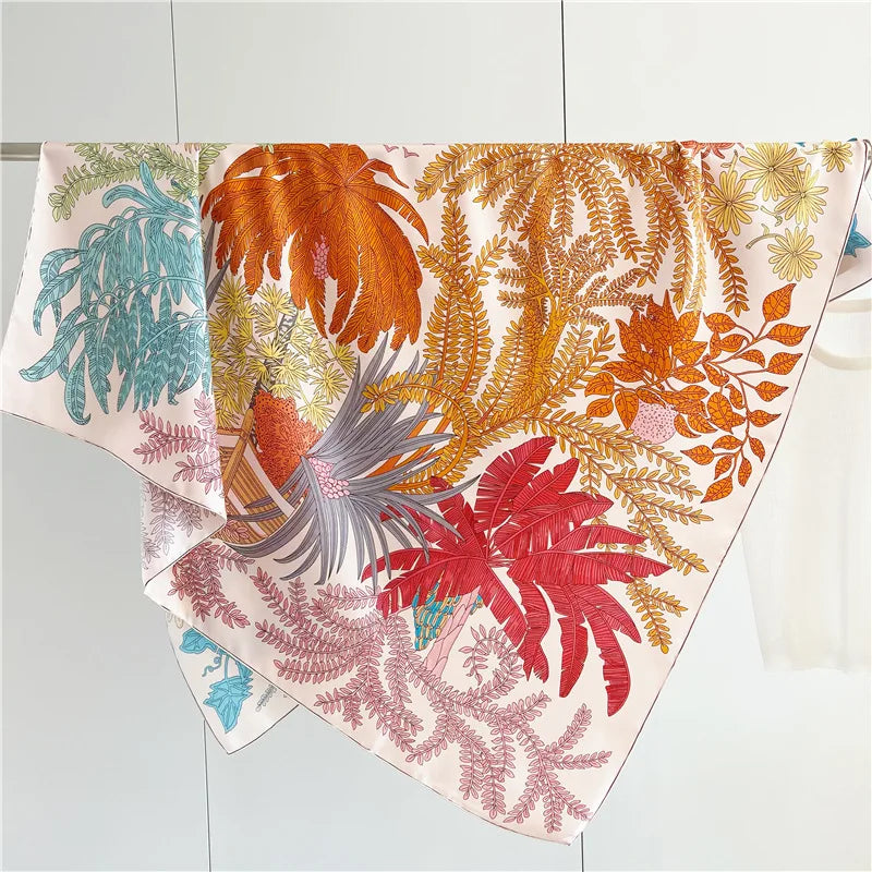 100% Mulberry Scarf Silk Large Shawl Flower Patterns Hem Rolled Edges Scarfs Shawls Bag Bandanas 140CM des Peintres