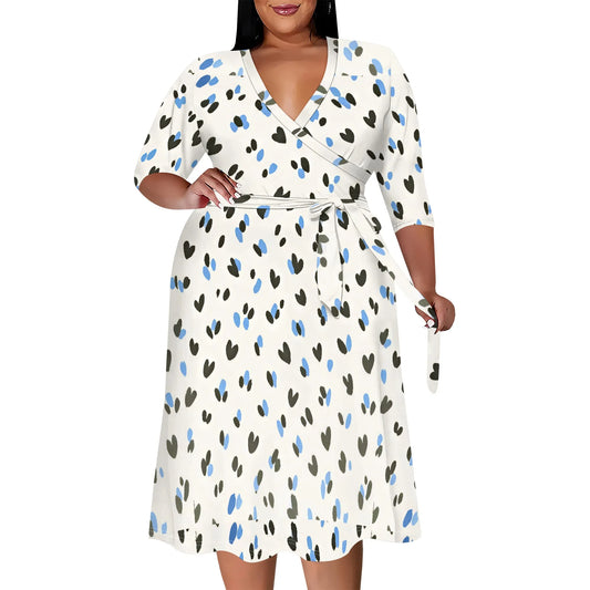 Women's Floral Print Maxi Dresses Summer with Pockets Casual 3/4 Sleeve V-Neck Wrap Tie Waist Long Dress