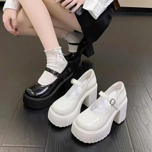 Manufacturer   High Heels Mary Janes Shoes Autumn  Patent Leather Heeled Shoes Woman Chunky Platform Ankle Strap Pumps for Women   Pumps