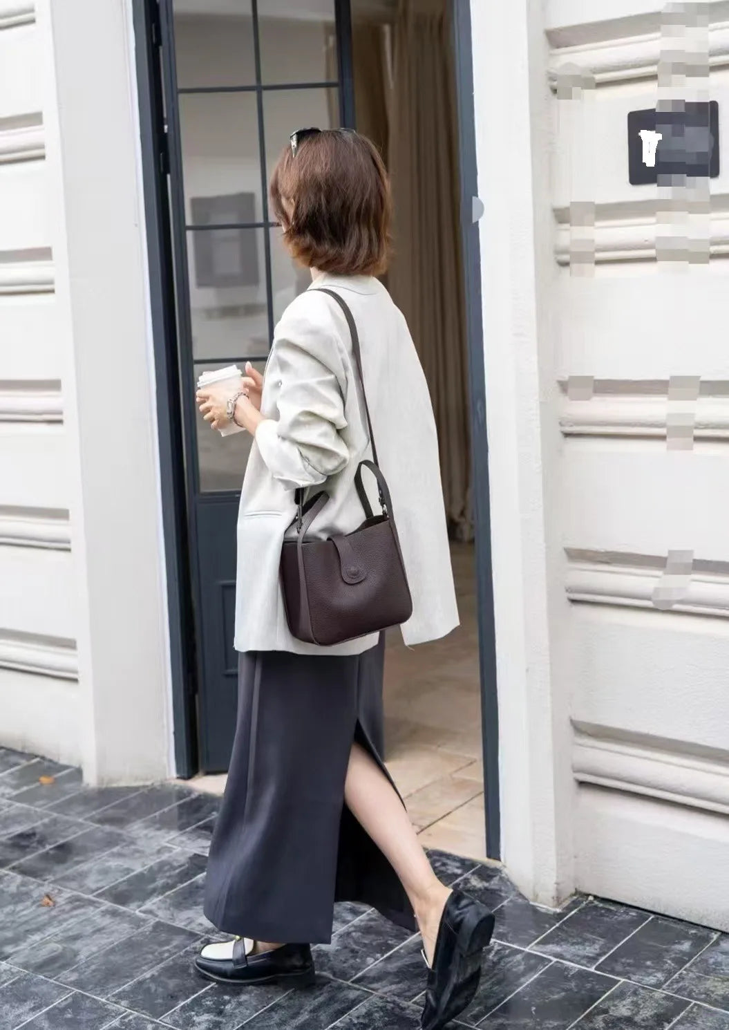 Japanese and Korean Style All-match Coffee Small Daily-use Bucket Tote Genuine Cow Leather Women Handbag Female Crossbody Bag