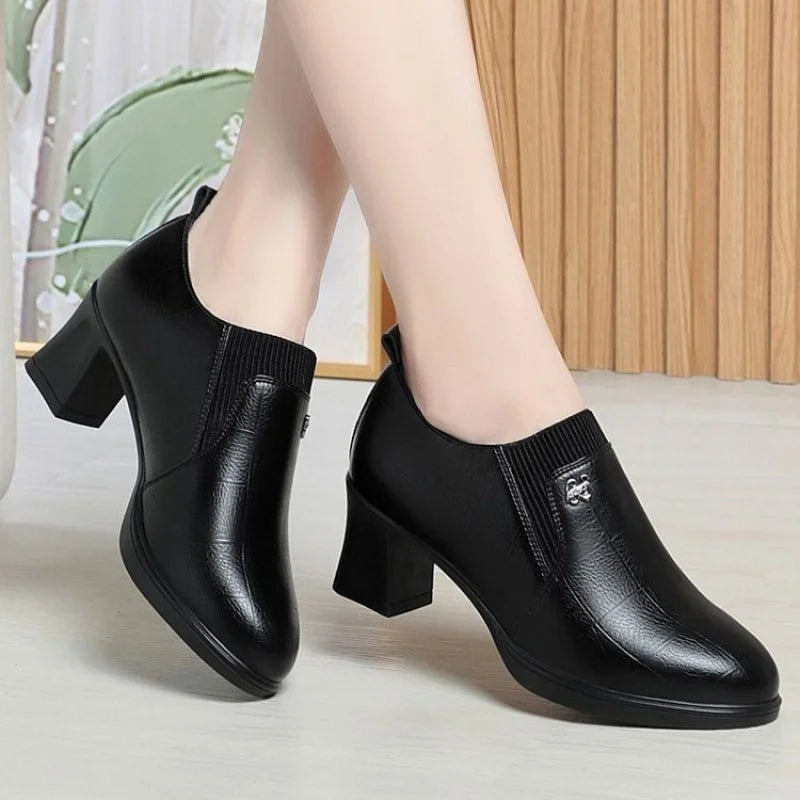 Manufacturer   Spring New Women’s Dress Shoes – PU Leather, Mid Heel with Elasticized Opening, Ideal for Office & Party, Comfortable Fit   Pumps