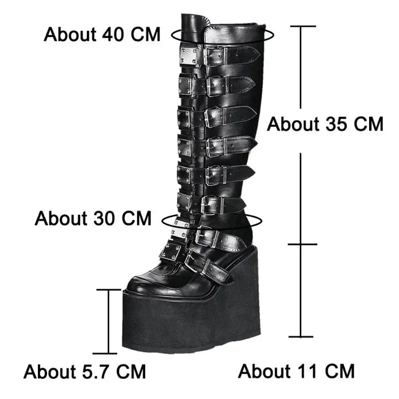 Manufacturer   Women Boots Cosplay Ladies High Heel Platform Wedges Women High Boots Gothic Buckle Strap Long Tube Leather Female Boots Plus Si   boots