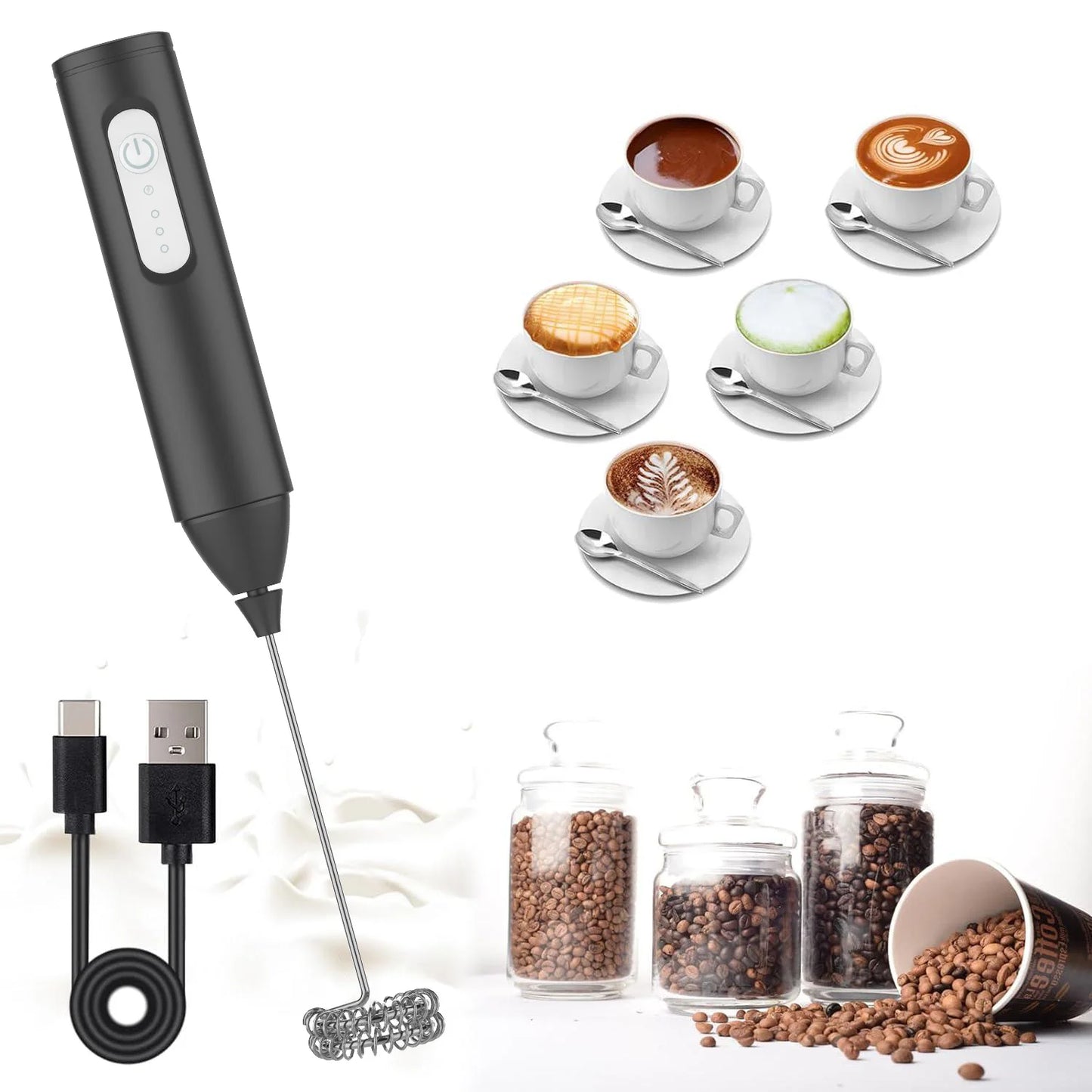 manufacturer  MINI Milk Frother USB Rechargeable 3 Speeds Foam Maker Coffee Whisk Mixer Electric Handle Blender Egg Beater   Kitchen gadgets