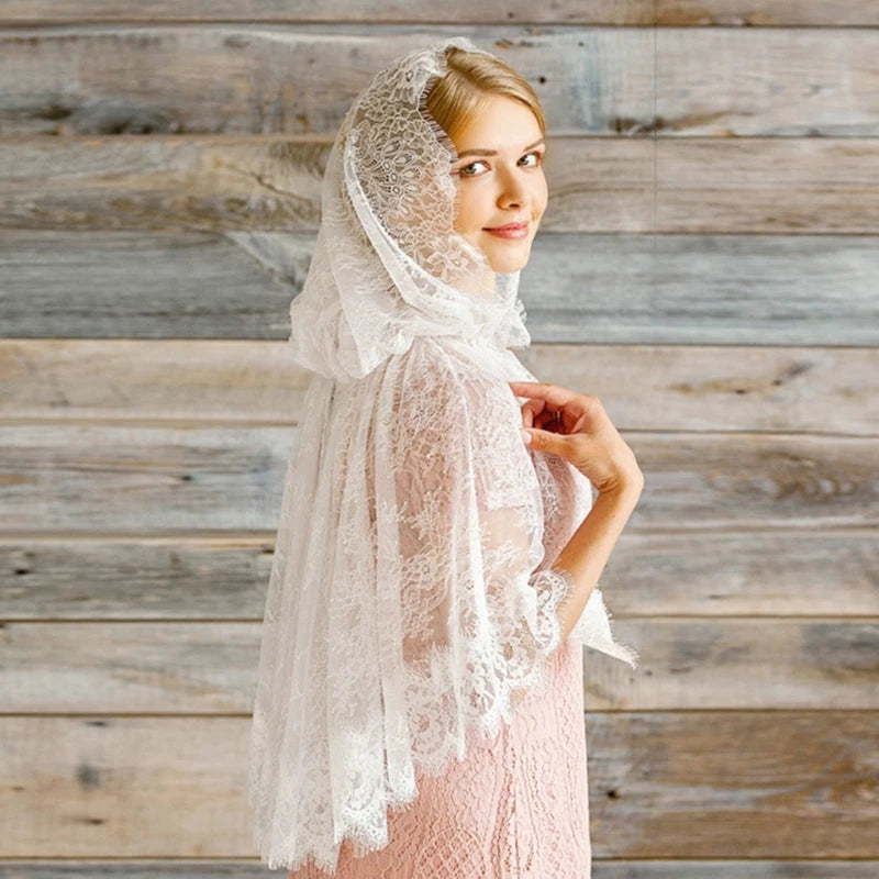 Woman Lace Trim Sheer Shawl for Wedding Church Summer Travel Body Cool Breathable Shawl with Hoodie Hot Weather Supplies  SCARF