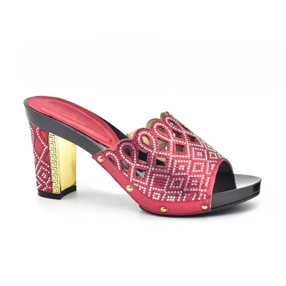 Manufacturer   Gold Color Women Slippers Shoes African Women Wedding Shoes Elegant Italian Woman Shoes with Stone High Heels Woman Summer Pumps   Pumps