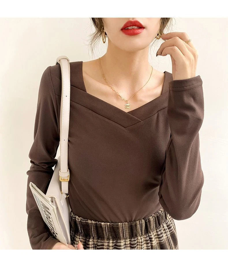 Women Turtleneck Full Sleeve Folds T Shirts Lady High Quality Elegant Elastic Tops Tees Female T-Shirts