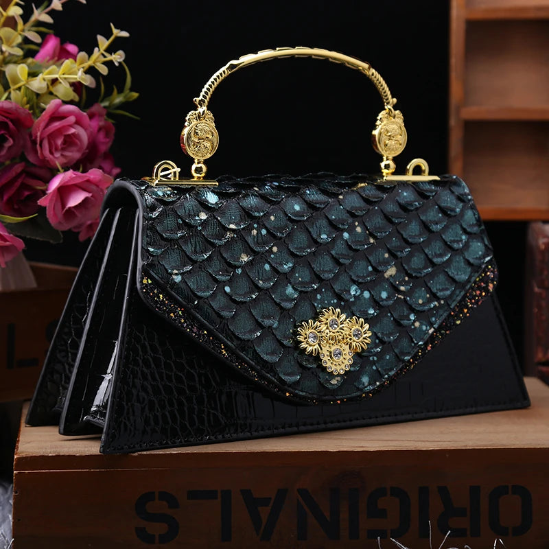 Leather Women's Bag New Fashion Snake-print Cowhide Small Handbags Shoulder Crossbody Bags Lady Party Messenger Shell Bags