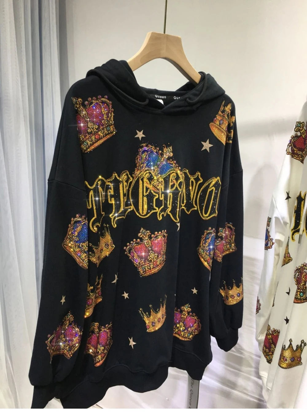 Spring Autumn Pullovers New Fashion Vintage Crown  Luxury hooded Loose Top Plus Size Big Size Casual  sweater