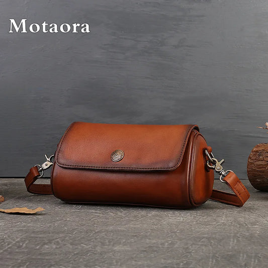 New Summer Women's Vintage Leather Shoulder Bag Crossbody Pillow Bag Genuine Solid Color Handmade Purse