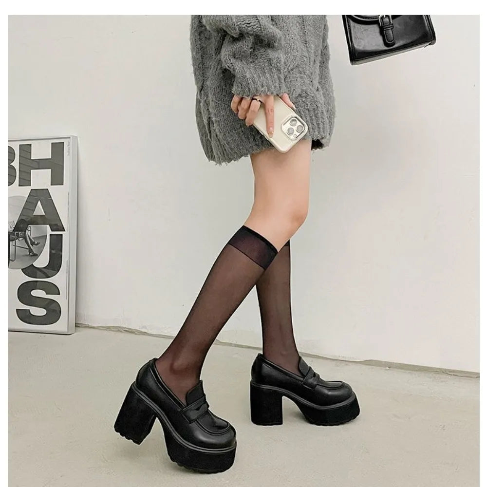 Manufacturer   autumn Platform Mary Jane Shoes Ladies Hot Sale High Heels Loafers Women Shoes Retro Chunky Heels Pumps Woman Uniform College   Pumps