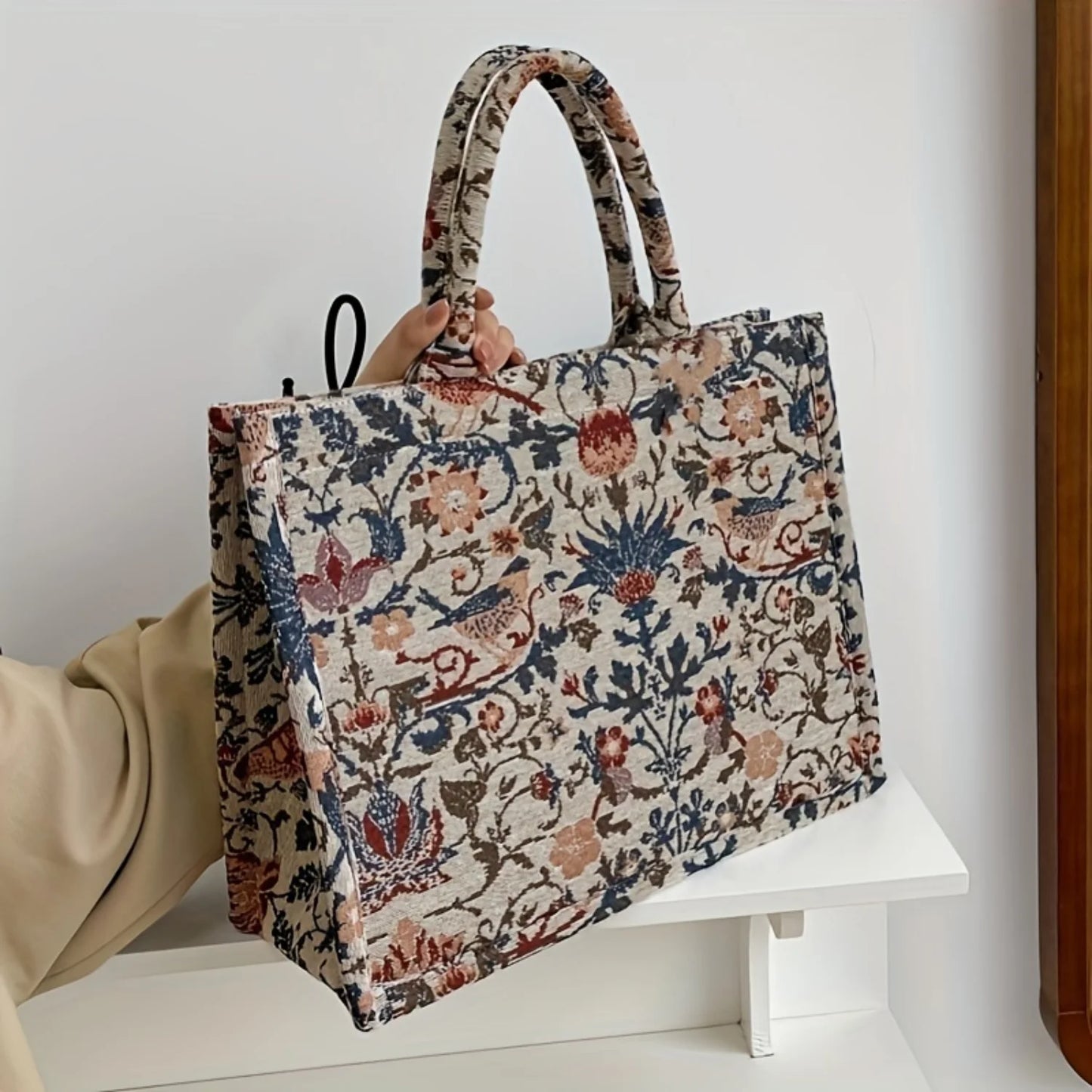 Vintage Tote Bag, All Over Floral Pattern Satchel Abg, Large Capacity Shoulder Bag