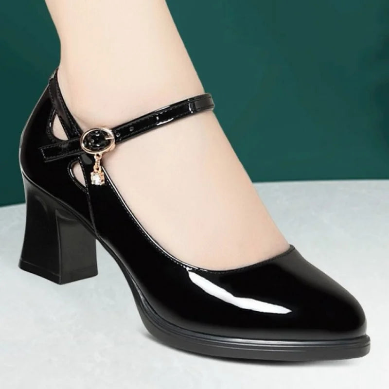 Manufacturer   Spring/Fall New Women's Black Professional Work Pumps - Platform Mid Heel Dress Shoes with Strap,Office Shoes for Mothers   Pumps