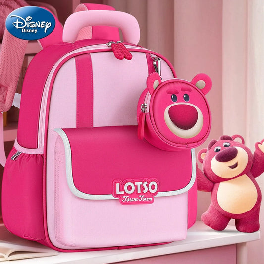 Disney Strawberry Bear Schoolbag, Girls' Kindergarten Backpack, 3-6 Years Old Children'S Plush Design, Detachable Badge Backpack  bag