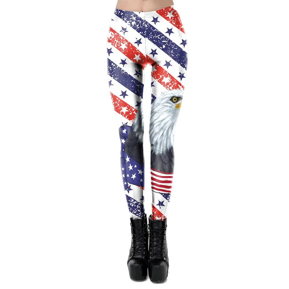 New Trend Women Legging High Waist Tights Sexy Pant Fitness Legins American US Flag Skull 3D Print Female Legging