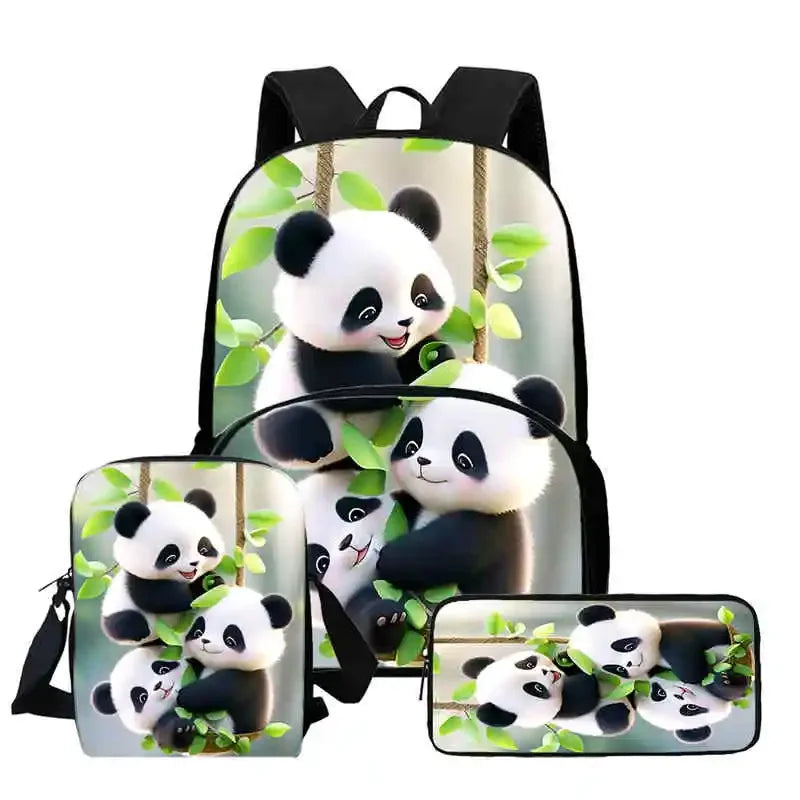 Child School Backpack with Front Pocket,Shoulder Bags,Pencil Bags for Aged 5-10,Cartoon panda School Bags for Boys Girls