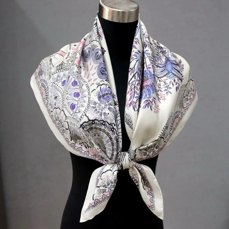 Double Sided 90 Silk Scarf Neckerchief 100% Silk Bandana Scarf Shawl 'Colorful Life Tree'