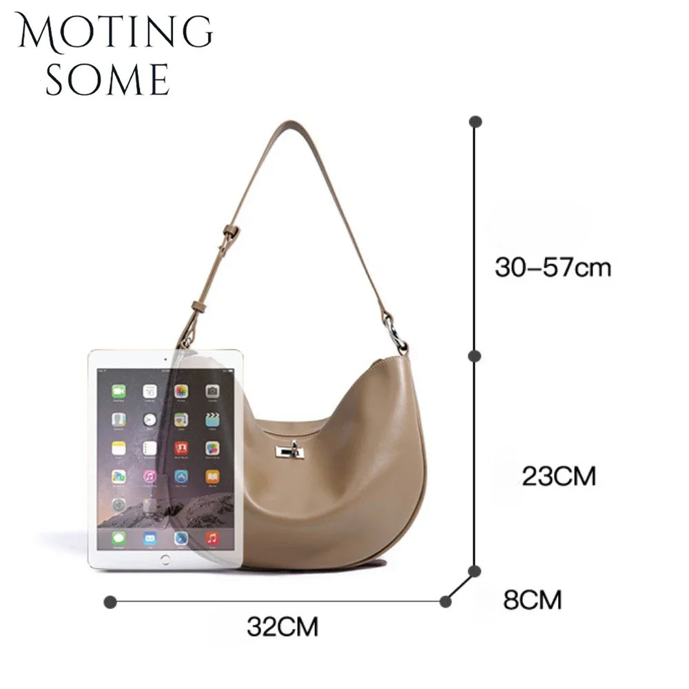 Motingsome  New Designer Luxuy Hobos Bag Woman High Quality Natural Cow Genuine Leather Handbag Fashion Underarm Purses