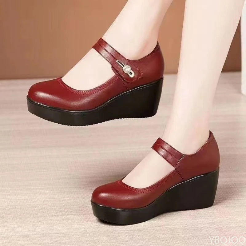 Manufacturer   New Round toe Women's Shoes Casual Thick soled Comfort Shoes Versatile fashion high heels Slope heel ladies pumps Mujer Zapatos   Pumps