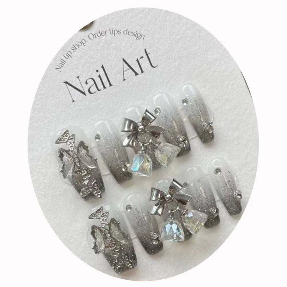 5sets 10Pcs/set Handmade 3D Butterfly Coffin Fake Nails Art Long Detachable Wearing Press on Nails False Nail Bulk Wholesale OEM