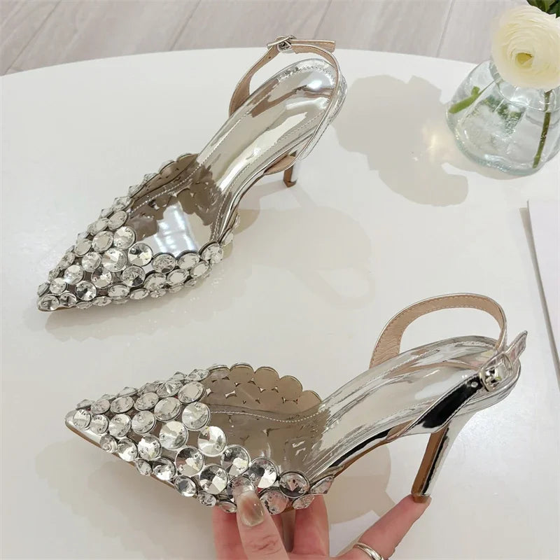 Manufacturer   Eilyken Sexy Pointed Toe Women Pumps Elegant Crystal PVC Transparent Thin High Heels Slingback Party Prom Female Shoes   Pumps