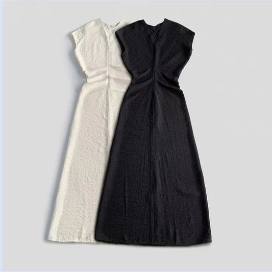 early spring temperament elegant texture pleated waist hanging comfortable and easy to maintain simple long dress