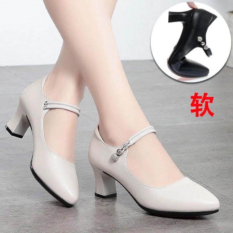 Manufacturer   CINESSD Fashion Pumps New High Quality Genuine Leather Vintage Mary Jane Shoes Square Toe High Heels Flat Shoes Lightweight Shoe   Pumps