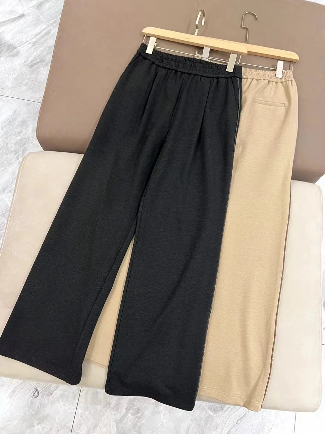 Winter women's elastic waist warm jersey wide pants