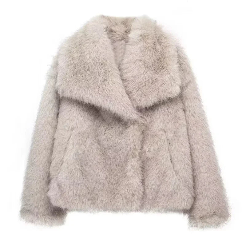 Woman Autumn Winter Faux Fur Coat Plush Fluffy Women's Jacket New in Outerwears White Red Gray Black Wool Blends Coats