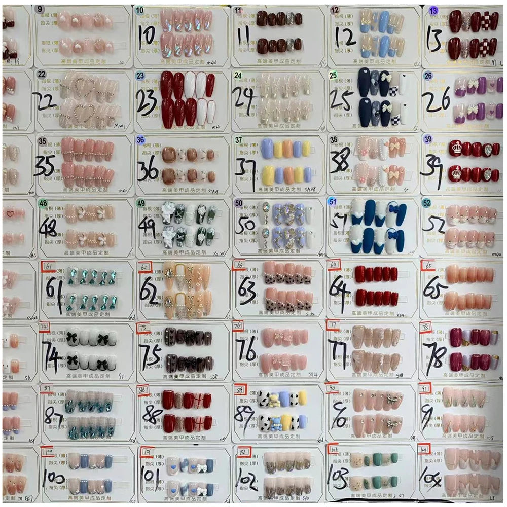 7 Set/Lot Handmade False Nails Random Delivery ,press on nails detachable for women's girl's daily use Bulk Wholesale Fake Nails