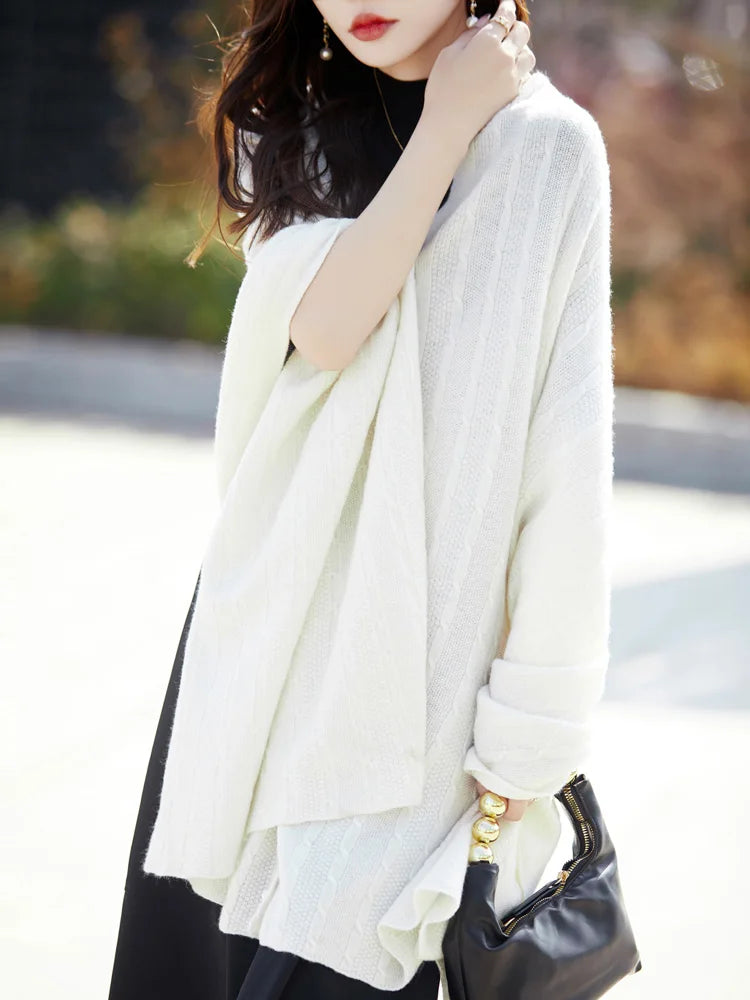 Spring and Autumn Trend 100% Pure Wool Shawl Women's Coat Multi-Functional Scarf Wool Knitted Cardigan Super Versatile Sweater