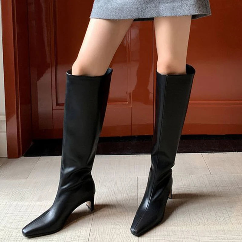 Manufacturer   JOZHAMTA Size 34-43 Women Real Leather Long Boots Fashion High Heels Shoes For Winter Boots Office Lady Daily Dress Shoes   boots