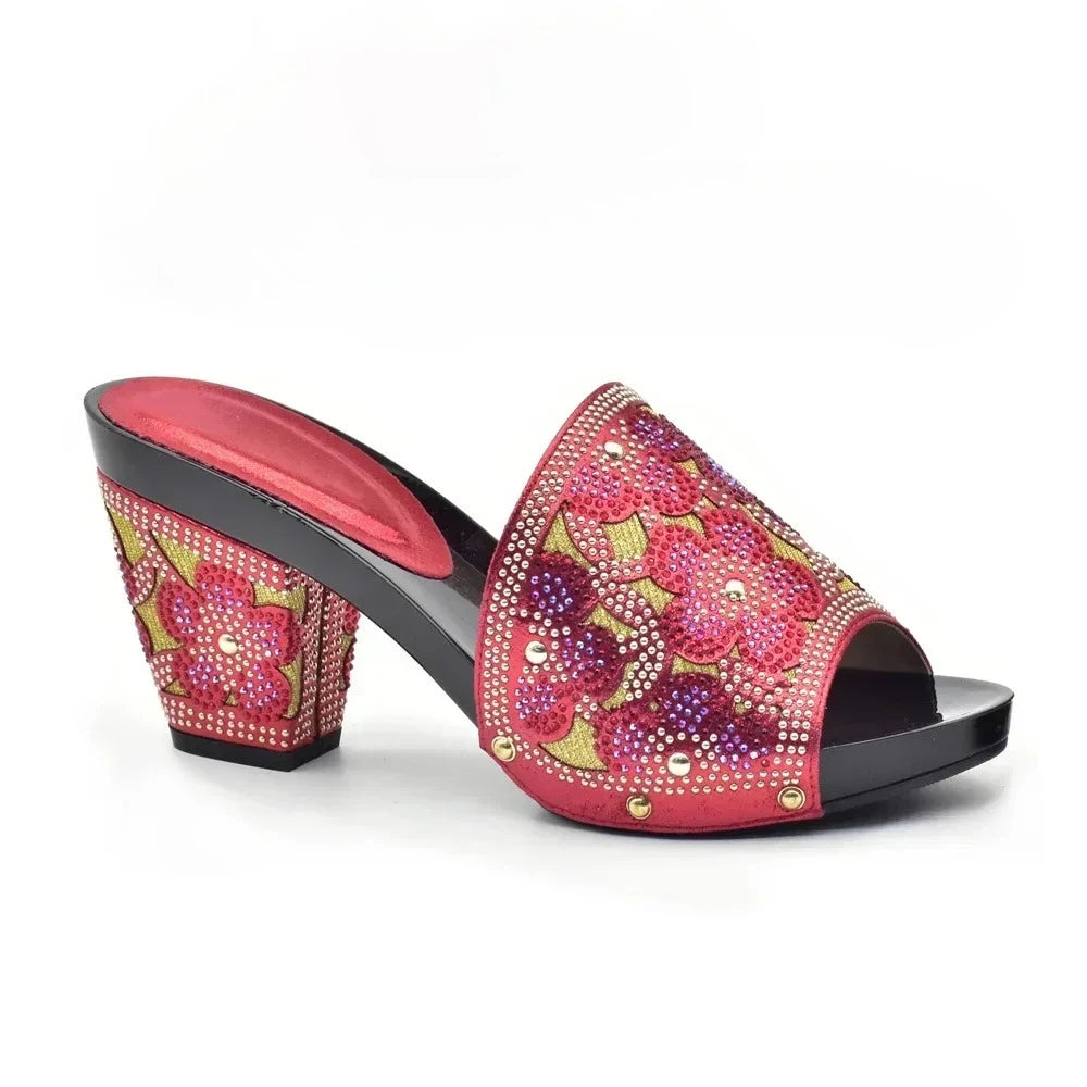 Manufacturer   Gold Color Women Slippers Shoes African Women Wedding Shoes Elegant Italian Woman Shoes with Stone High Heels Woman Summer Pumps   Pumps