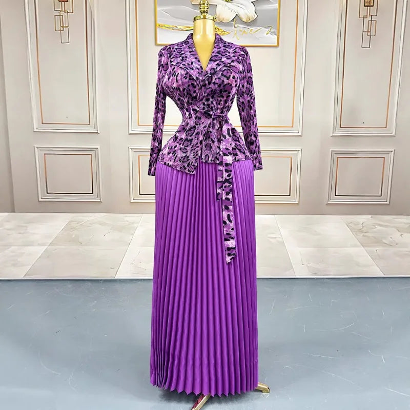 African Plus Size Women's Dresses Miyake Pleated Printed Long Sleeve Tops Pleated Long  Simple Loose Middle East Prom Dresses