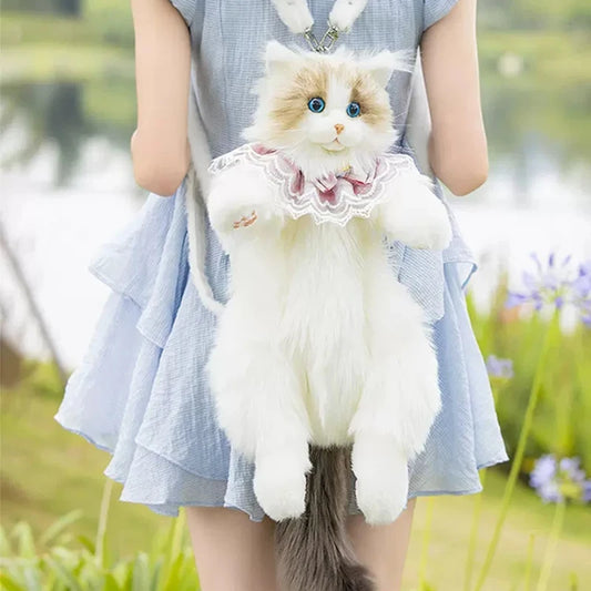 Pure Handmade Simulation Plush Cat Backpack Trendy And Cute Doll Cat Shoulder Bag For Women Exquisite Birthday Gifts For Girl CAT BAG