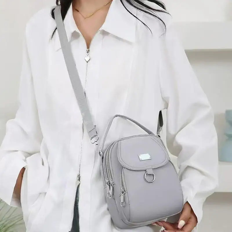 1PC Lady Casual Messenger Bag, Solid Color Multi-function Purse, Multi-layer Lightweight Oxford Handbag, Suitable for Going out
