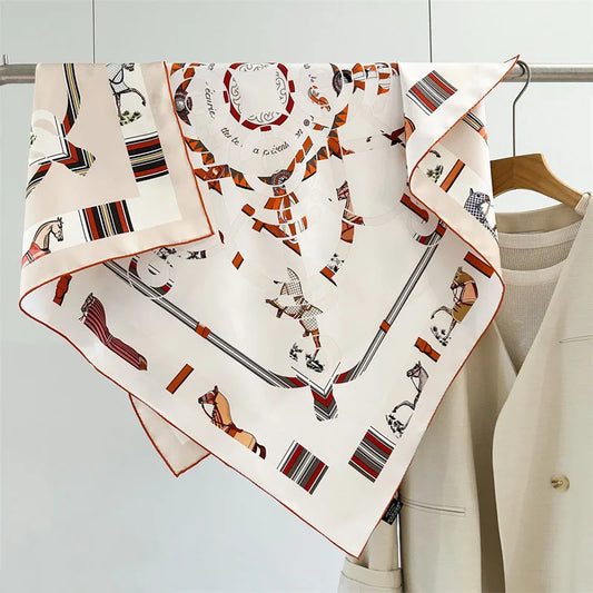 35" Large Square 100% Silk Scarf Neckerchief Double Sided Printing