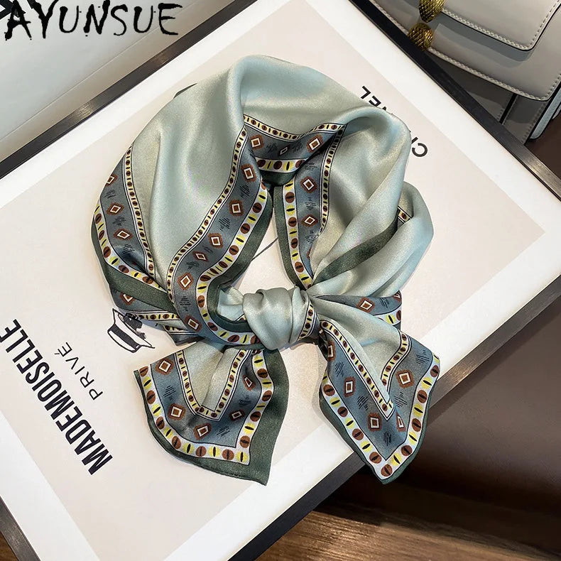 AYUNSUE, 100%Pure Slik Elegant Kerchief, 150cm Retro Printing, Mom Gift Commute Versatile Scarf,  Summer Autumn A465130QC