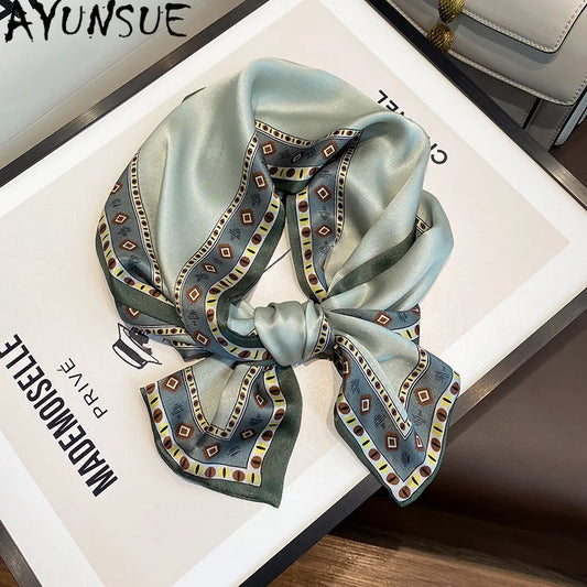 AYUNSUE, 100%Pure Slik Elegant Kerchief, 150cm Retro Printing, Mom Gift Commute Versatile Scarf,  Summer Autumn A465130QC