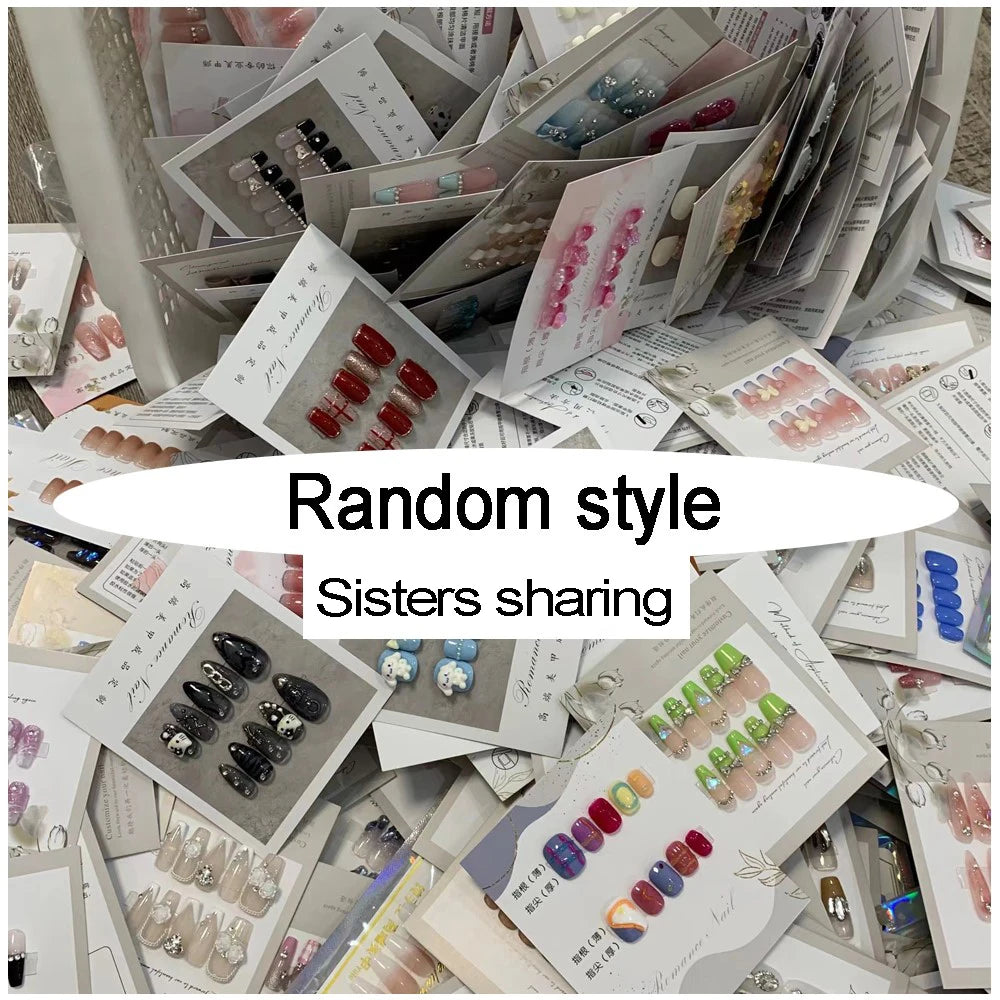 7 Set/Lot Handmade False Nails Random Delivery ,press on nails detachable for women's girl's daily use Bulk Wholesale Fake Nails