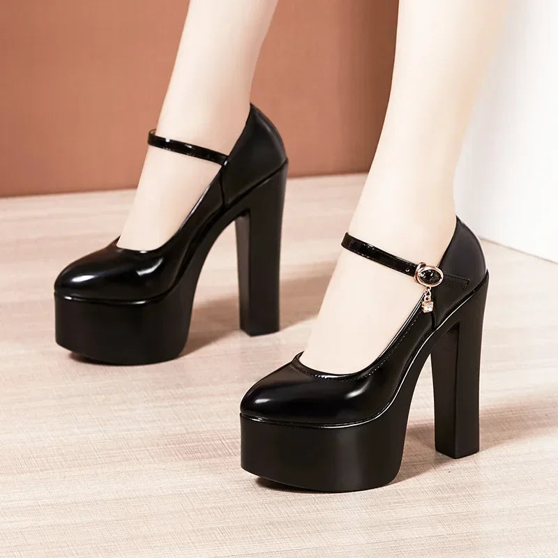 Manufacturer   15cm Small Size 32-43 Sexy Extreme Block High Heels Shoes for Dress Model Party Wedding Shallow Thick Bottom Platform Pumps   Pumps