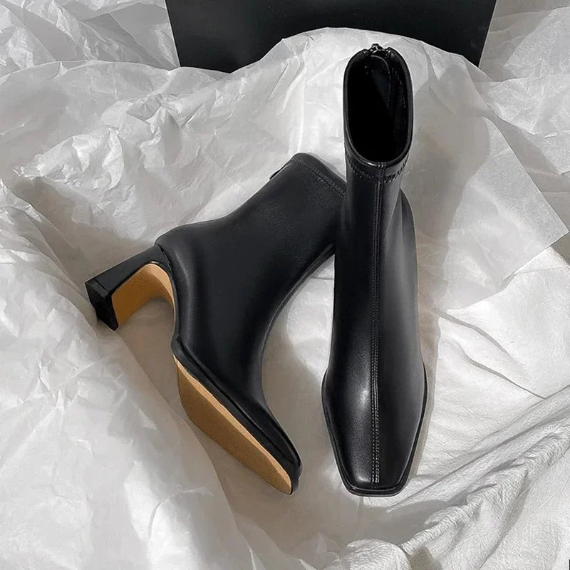 Manufacturer   Vintage Warm Cotton Women Ankle Boots Fashion Elegant Square Toe Shoes Autumn Winter Thick Heel Women's Short Booties   boots