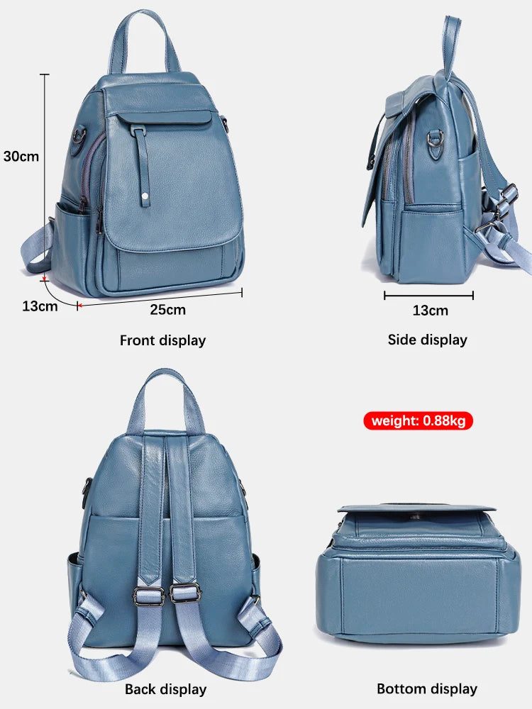 Zency Genuine Leather Women's Fashion Backpack High Quality School Travel Shoulder Bag Satchel Rucksack Multifunctional Pockets