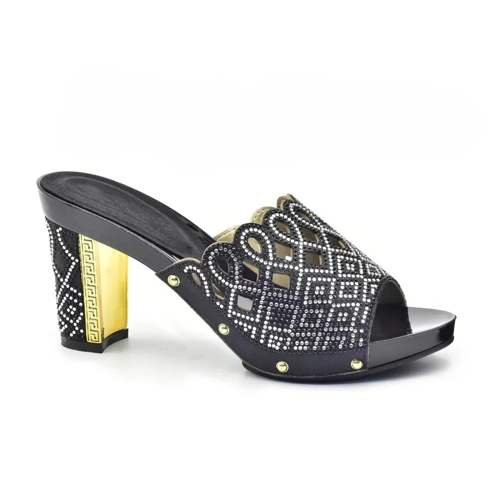 Manufacturer   Gold Color Women Slippers Shoes African Women Wedding Shoes Elegant Italian Woman Shoes with Stone High Heels Woman Summer Pumps   Pumps