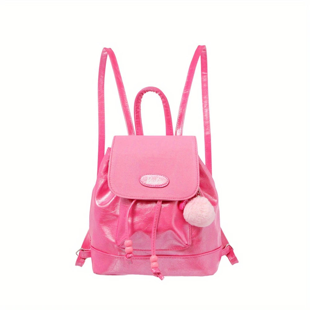 Miniso Barbie Fashion Shoulder Bag PU Leather Backpack Pink Handle Bag Crossbody Bag Multi Pocket Functional Backpack For School