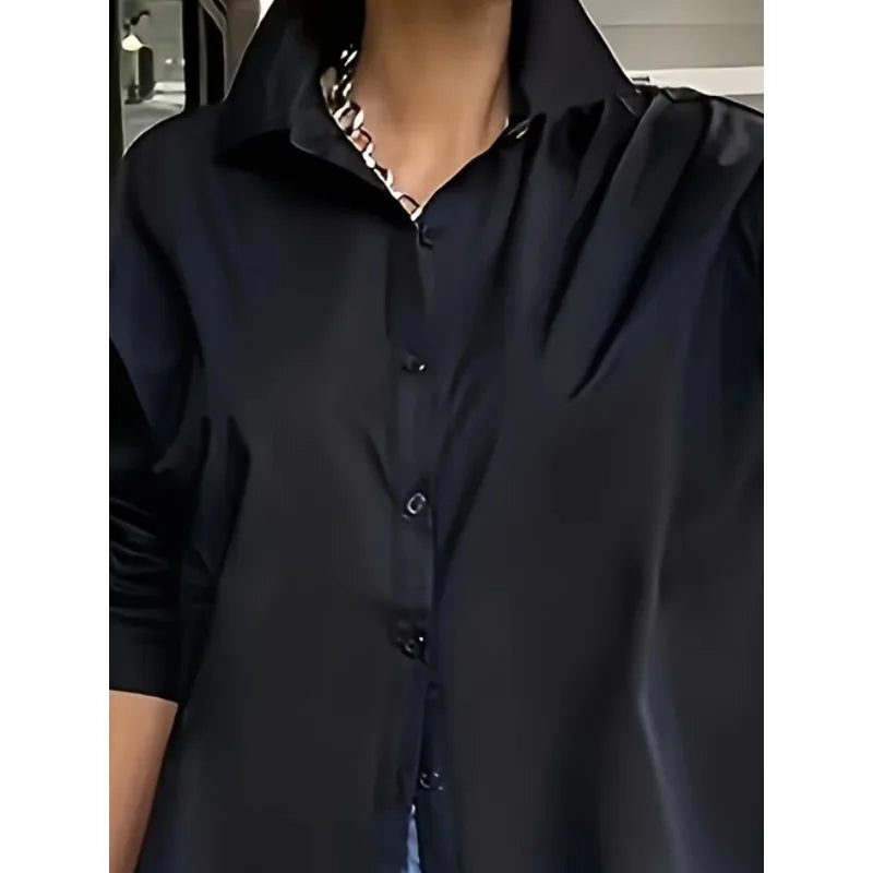 Plus Size Women's New Autumn Fashion Solid Color Lapel Button Casual Comfortable Versatile Long Shirt t-shirts