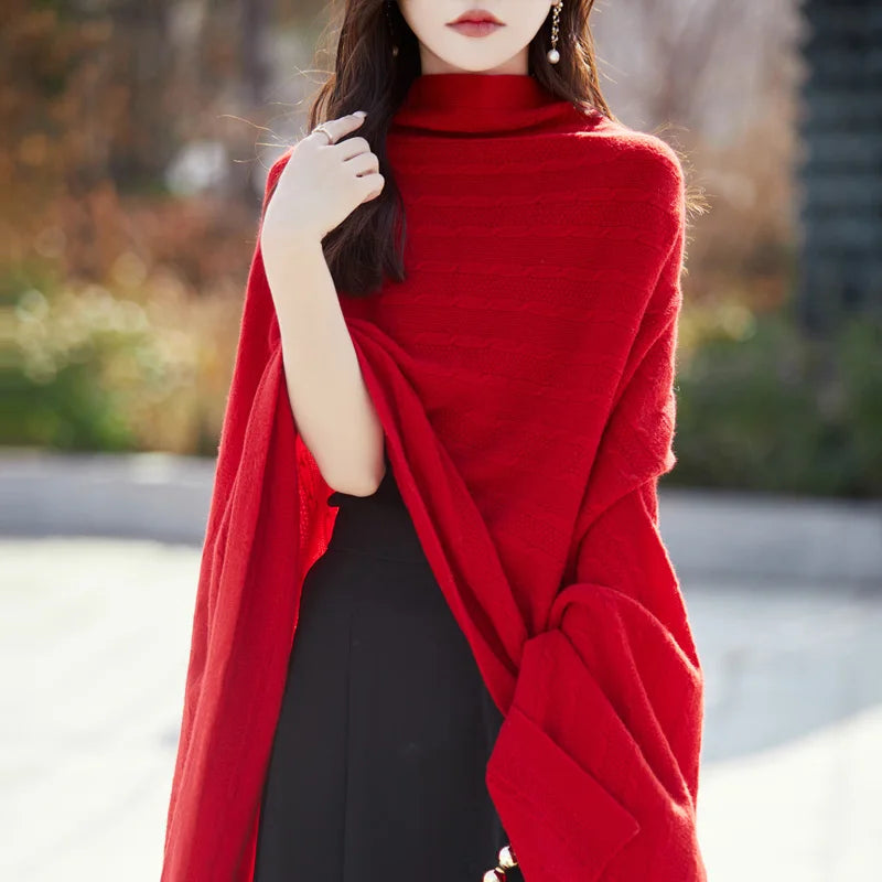 Spring and Autumn Trend 100% Pure Wool Shawl Women's Coat Multi-Functional Scarf Wool Knitted Cardigan Super Versatile Sweater