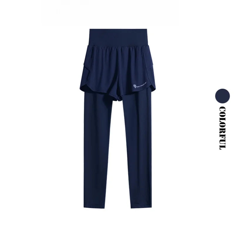 DRUR Women Gym Cropped Trousers Summer Lightweight 2 in 1 Yoga Pants Female High Waist Sports Leggings Fitness Running Tights   pant