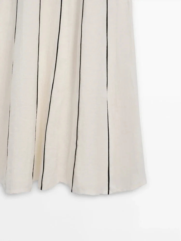 Women's French Commuter Striped Dress U-neck Sleeveless Off-shoulder Suspenders Casual Long Dress Fall Female Chic Party Dresses