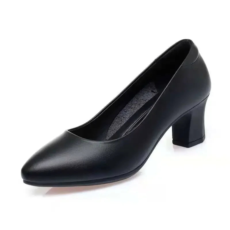 Manufacturer   Women Cute Sweet Round Toe Black Pu Leather Spring Slip on Square Heel Shoes Zapatos De Mujer Lady Plus Size Office Pumps B37   Pumps